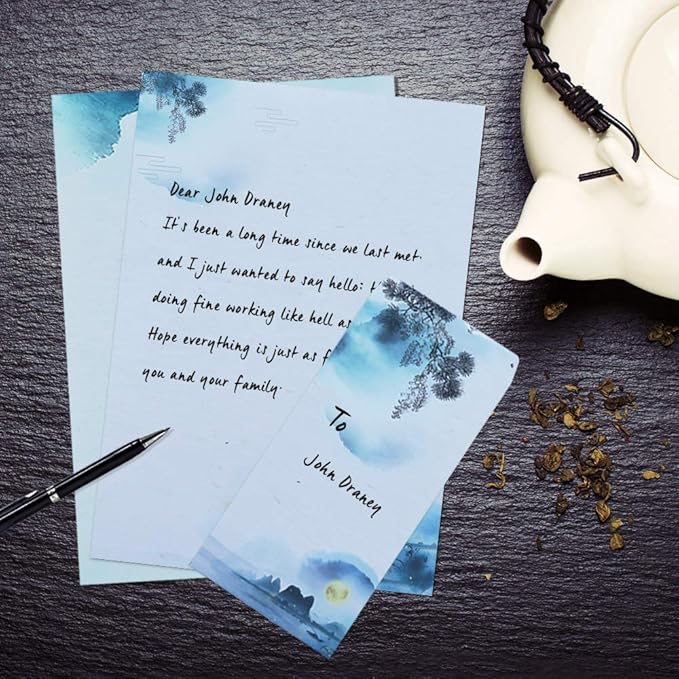 Stationary Set Japanese Stationery Letter Writing Paper, 48 Pack Stationary paper and envelopes set Ink Painting Design - 48 Stationary papers + 24 Envelopes