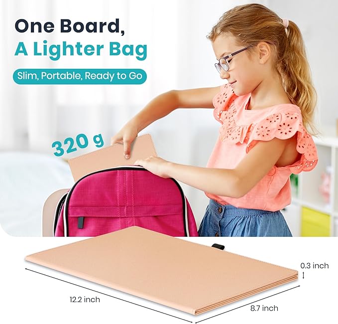 WALGLASS Double-Sided Small White Board Dry Erase, 12'' x 9'' Portable Reusable Whiteboard Notebook, Foldable Mini Handheld Board for Students Practice, Home, School, Office, Travel - Pink PU Leather