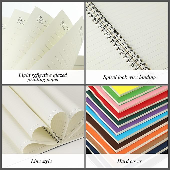 Leelosp 24 Pcs Small Spiral Notebook Lined Spiral Journal College Ruled Notebook Wire Bound Kraft Cover, 120 Pages for Work (Multicolor,5 x 7 Inch)