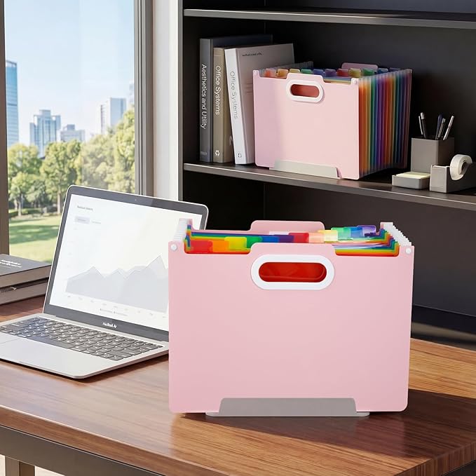 Comix Expanding File Folder, 13 Pockets Accordion File Organizer, Letter/A4 Size Document Organizer for Home Office School, Pink