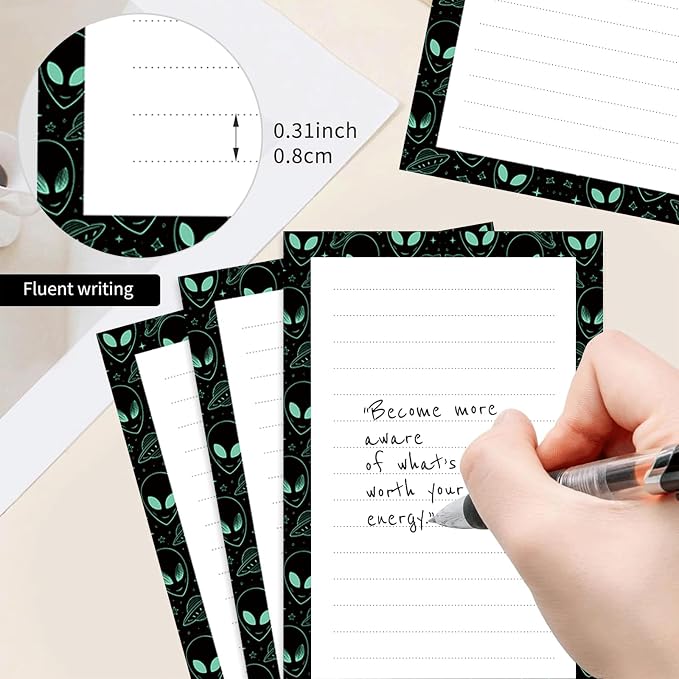 2 Pack Lined Sticky Notes 4x6 in, Cute Self-Stick Notepads with Lines, Large Memo Pads Strong Adhesive for Office, Home Cute Alien Stars