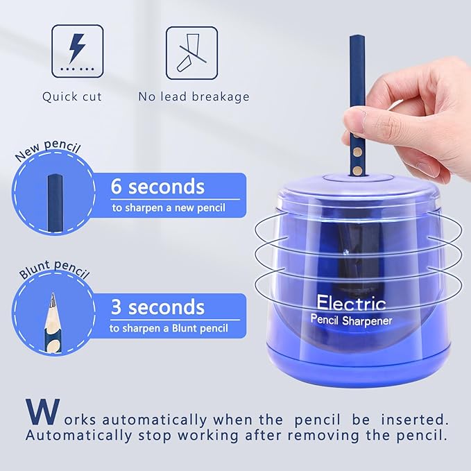 Electric Pencil Sharpener, Battery (Not lncluded) or USB Powered Small Portable for NO2 Pencils, Automatic for Home and Office (Dark Blue)