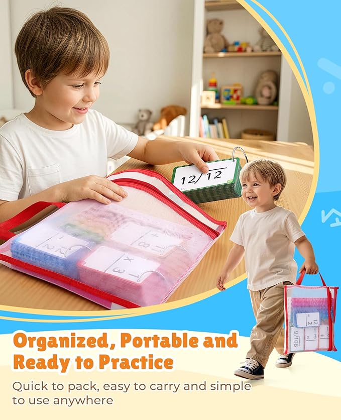 JoyCat Math Flash Cards and Chart for Kids Ages 4-8, 288 Double-Sided Flash Cards for Addition, Subtraction, Multiplication & Division, Interactive Math Learning Tool for Homeschool and Classroom