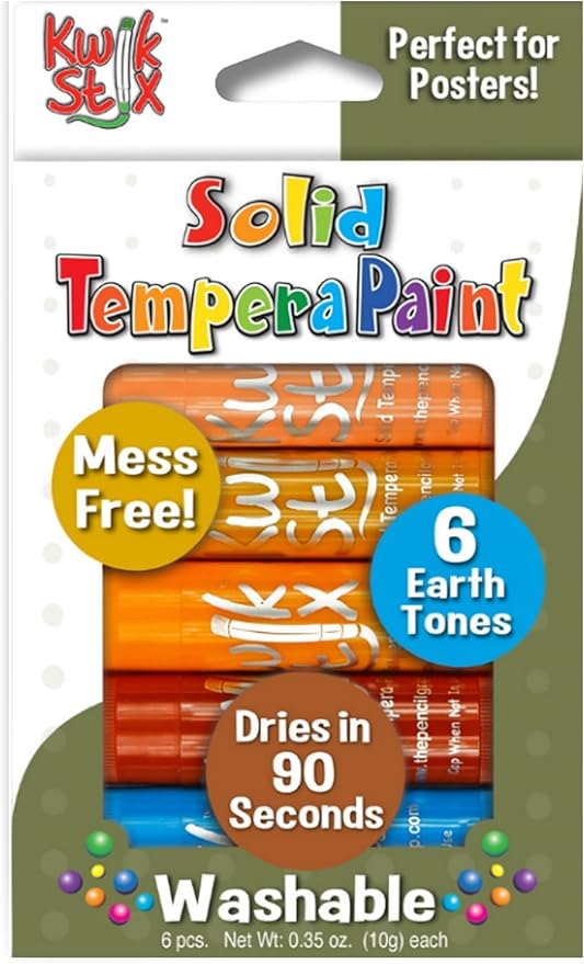 Kwik Stix Tempera Paint, Earth Tones, 6 Colors