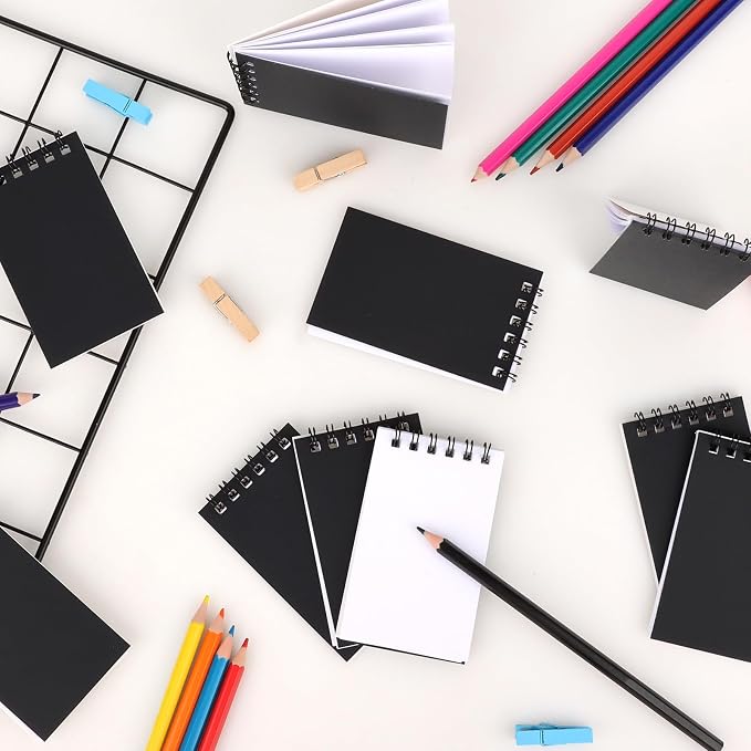 12 Pack Mini Pocket Notebooks Black Mini Spiral Notebooks with Lined Pages