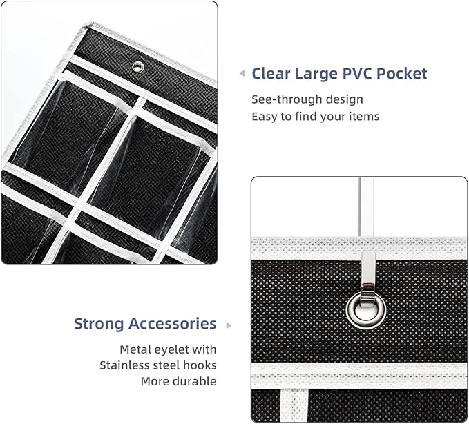 ANSTROUT 36 Clear Pockets Classroom Pocket Chart for Cell Phones,Pocket Chart Organizer for Calculator Holder with 36 Number Sticker Classroom Hanging Cell Phones Organizer (Black)