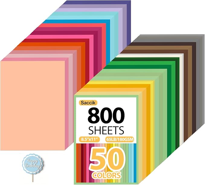 800-Sheets Colored Cardstock for Crafts: 50 Colors, 8.5" x 11", 65lb/180gsm, Colored Paper for Kids School Supplies, Party Decorations, DIY Crafts,for cri·cut Cutting
