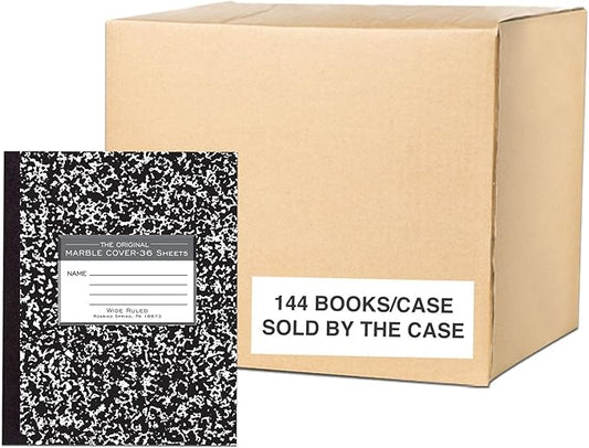 ROARING SPRING Flexible Cover Composition Notebook, 144 Books, Black Marble, Wide Ruled w/Margin, 36 Sheets (72 Pages), 8.5" × 7", Center-Sewn, Made in USA