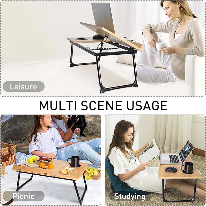 wishacc Book Stand for Reading in Bed, Laptop Stand Adjustable Book Holder Tray with Page Paper Clips Multi Angles Adjustable Cooking Bookstands for Textbook Recipe Magazine Tablet Portable