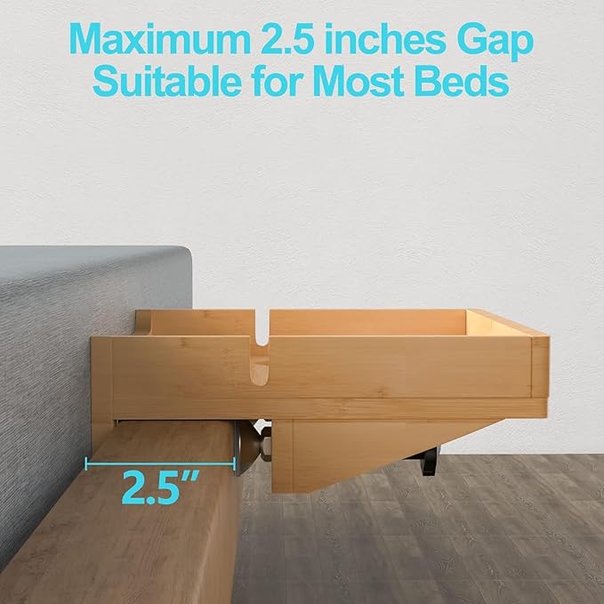 Bamboo Bedside Shelf - Clip-on Tray for Bed, Bunk Bed & Dorm Room