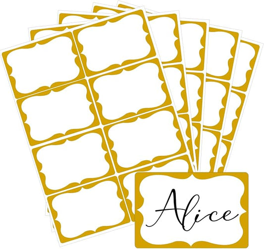 Gold Name Tags,2"x 3" Name Tag Stickers with Gold Border 200 Pcs Adhesive Name Tags Sticker Name Badges Labels for School, Office, Home, Party, Conferences, New Year