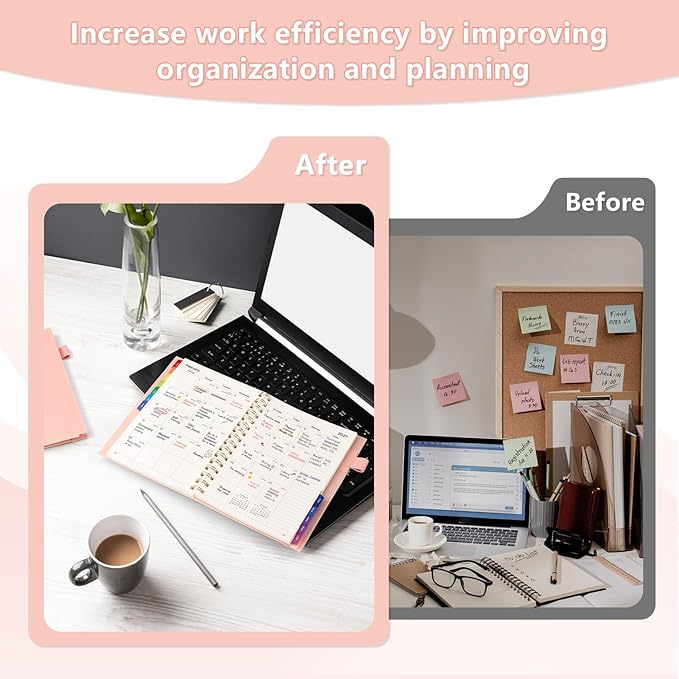 EMSHOI Academic Planner 2026-2027, Weekly and Monthly Calendar (July 2026 - June 2027), School Student Teacher Agenda Book, 100GSM Paper, PVC Cover, Colorful Tabs, A5 (6.38" x 8.35"), Pink