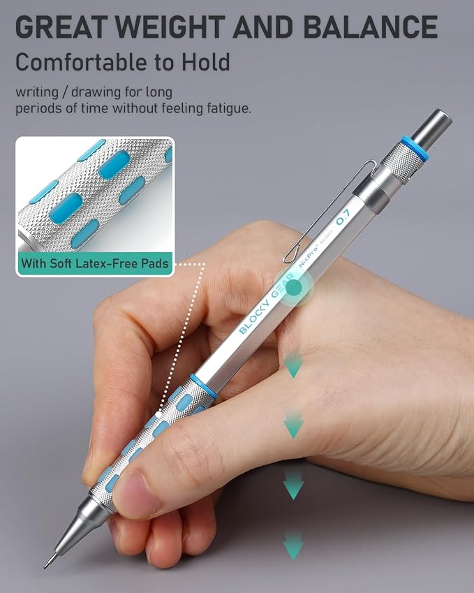 Nicpro 36PCS Blocky Gear Art Mechanical Pencil Set with Case | Metal Mechanical Pencils 0.5/0.7/0.9/2mm Lead Holder for Drawing Sketching with 20 Tubes (6B 4B 2B HB 2H 4H Colors) Refills