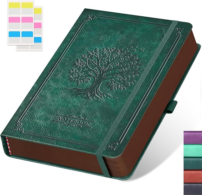 FOCUS DAY A5 Journal Notebook for Women Men, 320 Pages Lined Journaling Notebook with 100GSM Thick Paper, Hardcover Leather Note book for Work Writing Note Taking Diary, School, 5.7'' X 8.4'', Green