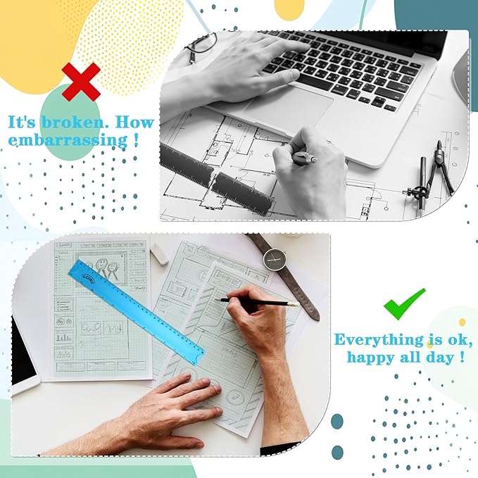 3Pcs Flexible Ruler, 12 Inch Clear Plastic Ruler Soft Bendable Rulers with Centimeters and Inches, for Kids and Adults School Classroom Office Supplies (Red, Green, Blue)