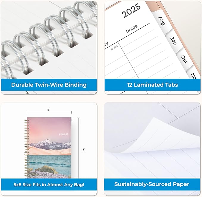 Blue Sky 2025-2026 Weekly and Monthly Academic Year Planner Calendar, July 2025 - June 2026, 5" x 8", Flexible Cover With Zip Pouch, Wirebound, Storage Pocket, Enough to Believe