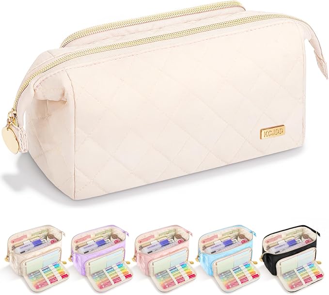 Cute Pencil Case for Girls kids Soft Quilted Pencil Pouch Bag Organizer | Wide Opening Big Marker Crayon Storage Bag Large Double Zipper Art Aesthetic Pen Bag Case Pouch For Kids School College Boys