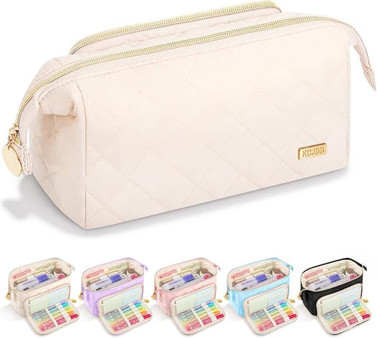 Cute Pencil Case for Girls kids Soft Quilted Pencil Pouch Bag Organizer | Wide Opening Big Marker Crayon Storage Bag Large Double Zipper Art Aesthetic Pen Bag Case Pouch For Kids School College Boys