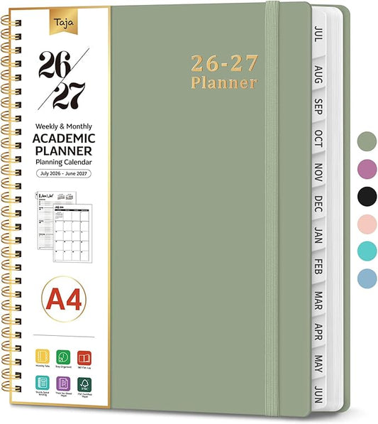 Planner 2026-2027, 8.5" x 11" Weekly and Monthly Academic Year Planner Calendar, July 2026 - June 2027, Hardcover Large School Planning Agenda With Tabs, Perfect for School & Office Supplies, A4, Green