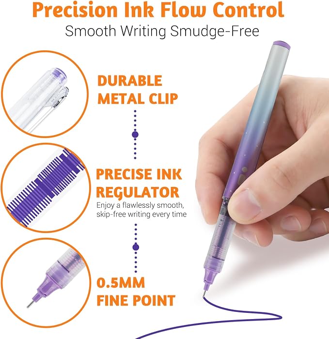APOGO 12 Colors No Bleed Liquid Ink Pens For Journaling, 0.5mm Fine Point Bible Pens, Quick-Dry and Dispense Ink evenly, Smooth Writing Gel Pens for Bullet Journal and Taking Notes