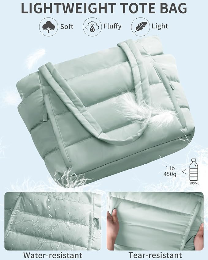 Bagstellar Puffer Tote Bag for Women, Lightweight Puffy Work Handbag Teacher Nurse Quilted Shoulder Bag for School Travel Gym | Cloud Bag w/ Zipper