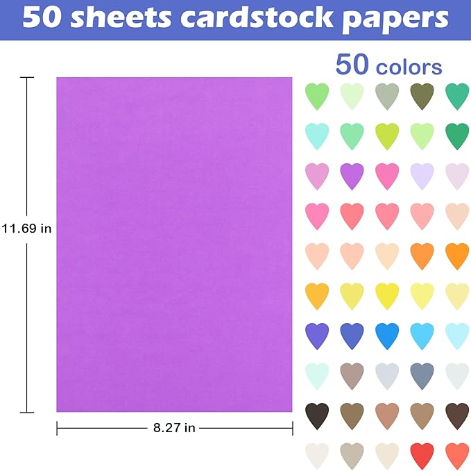 50 Sheets Colored Cardstock Assorted Colors Construction Paper 180gsm/65lb Card Stock for Printing, Card Making, DIY Craft Supplies (50 Colors, 8.5×11")