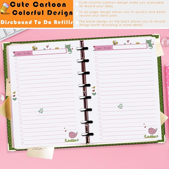 Rancco Junior To-Do List Planner Refills Set, 180 Pages 8 Rings Punched Half Letter Disc Paper Inserts w/Index Tabs, Index Dividers, Loose-Leaf Bag, Ruler For Circa, Arc, TUL, Happy Planner, 5.5x8.5"