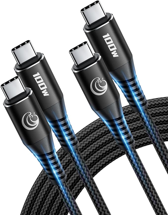 USBC to USBC 100W [3ft/2 Pack] USB C to USB C Fast Charging Cable Braided C to C Charger Cord 5A for MacBook Pro/Air, iPhone 16 15 Pro Max Plus,iPad Pro,Samsung Galaxy S24 Ultra S23,Pixel,PS5,Switch