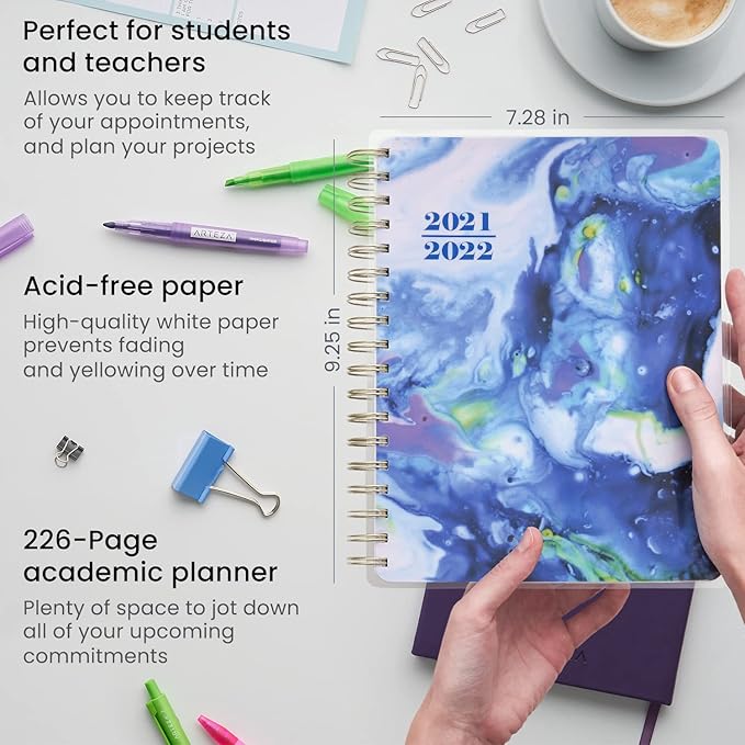Arteza Academic Planner Bundle, Includes 9 x 7 Inches Planner, 6 x 8 Inches Lined Journal, and 2 Sticker Sheets, Office Supplies and College Essentials for Scheduling and Staying Organized