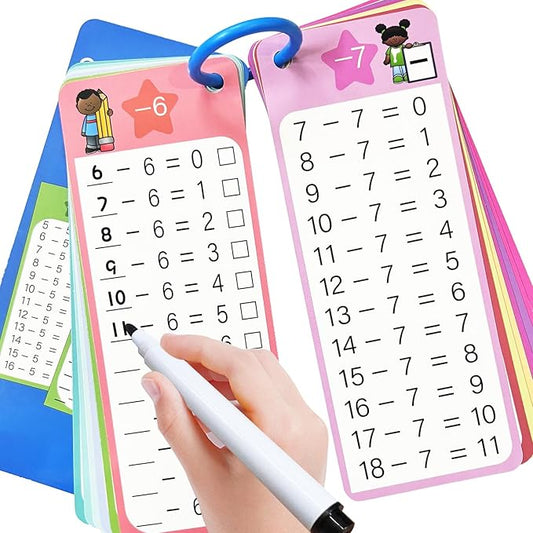 Subtraction Flash Cards 1-12, 15PCS Times Table Flash Cards Chart, with Dry Erase Markers Sorting Ring, 1st, 2nd, 3rd Grades Educational Math Subtraction Game for Kids Classroom Home