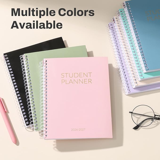 Student Planner 2026-2027, SUNEE Academic Weekly & Monthly Plan Book, Jul. 2026 - Jun. 2027, 6.5"×8.3" Middle & High School Planner, Lesson Plan Book with Week's Goals, Bookmark, Monthly Tabs, Pink