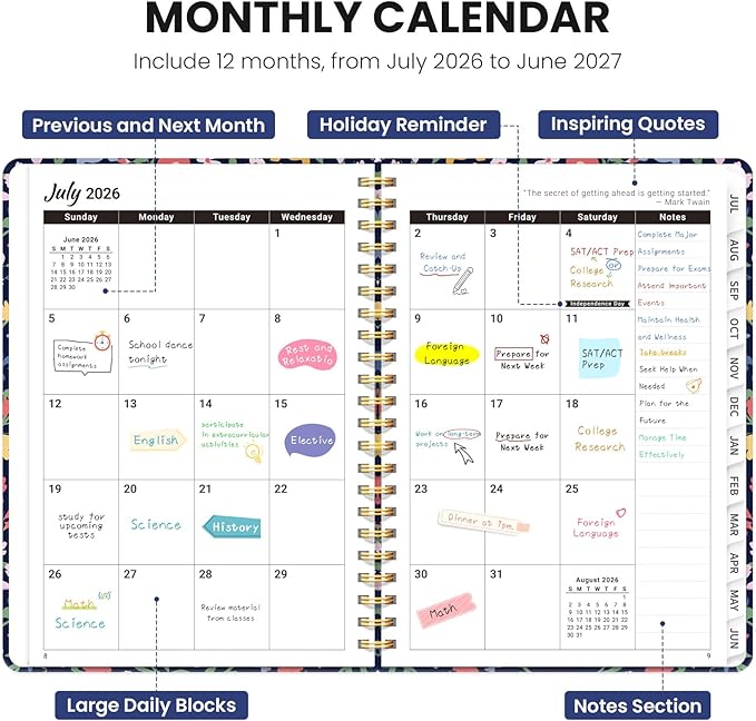 Planner 2026-2027, Hardcover Monthly and Weekly Academic Planner July 2026 - June 2027, Teacher and Student Calendar Agenda Book with Tabs, A5 (6.3" x 8.5"), Ideal for School and Office, Dachshund Party