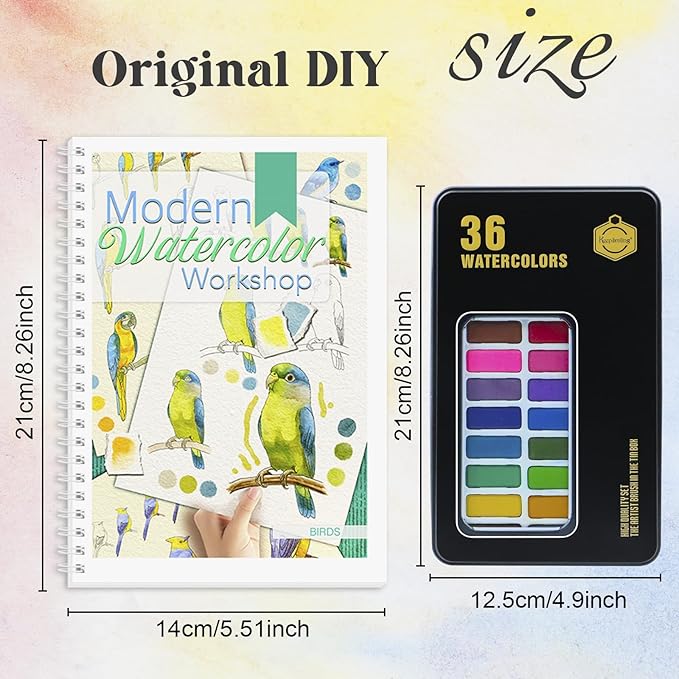 5Pcs Watercolor Workbook, Beginner Friendly Watercolor Workbook with Step by Step for Adults with 36 Colors Paint, Watercolor Paper, Watercolor Painting Kit, Beginner-Friendly Water Coloring Book