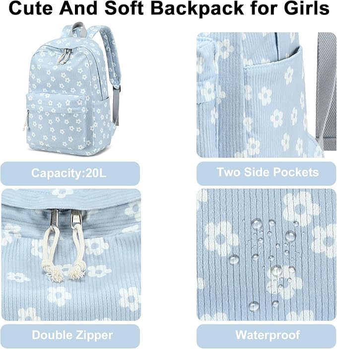 BTOOP School Backpack for Teens Large Corduroy Bookbag Lightweight 15.6 inch Laptop Bag for Girls Women Casual High School College