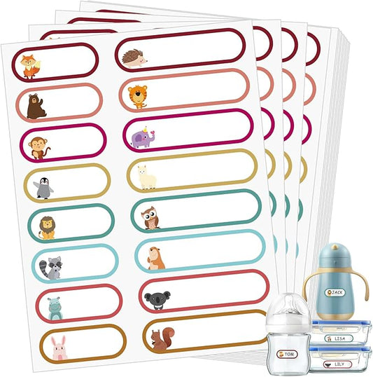 480 Pcs Baby Bottle Labels for Daycare, Waterproof Name Labels Self-Laminating, School Name Labels for Kids Name Tags Stickers(Cute Animal Style)