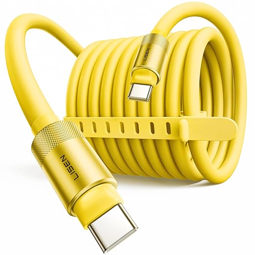 LISEN 10FT USB C Cable Fast Charging, Chubby 240W Cable USB C to USB C Fast Charging Soft Silicone USBC to USBC Parallel Cable for iPhone 17 Pro Max 16 15 Samsung S25 Ultra MacBook Pro Air iPad Yellow