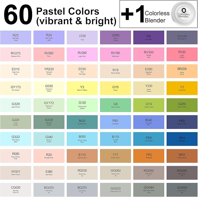 SFAIH Alcohol Markers Brush Tip - 61 Pastel Brush & Fine Dual Tip Art Markers for Artist Illustration, Adult Coloring Books, Gifts for Artist Adult, Colorless Blender, Enjoy Blending, Carrying Case