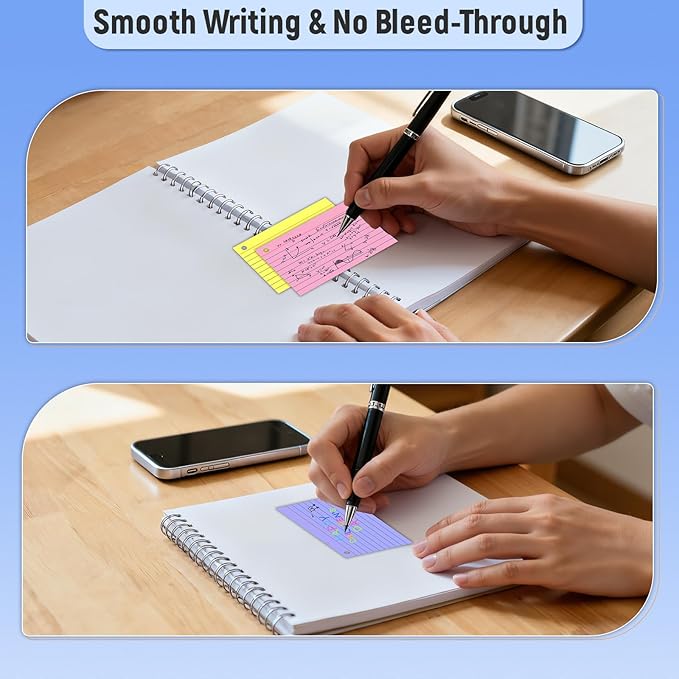 400 Count 3 x 5 Inch Colored Index Cards with Binder Rings, Lined & Blank Study Cards, Thick Cardstock Flash Cards for Students & Teachers, Color-Coded Notecards for School, Home, Work