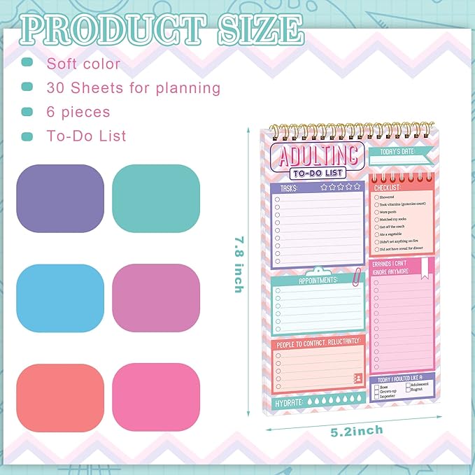 Glenmal 6 Pack to Do List Notepad Undated to Do List Notebook Daily Planner Notepad 180 Sheets for Adult Student Office School Home Supplies 7.8 x 5.2 Inch(Bright,Bright Color)