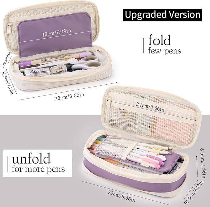 EASTHILL Big Capacity Pencil Case Large Pencil Pouch Stationery Pen Bag for Teen Girls-Purple