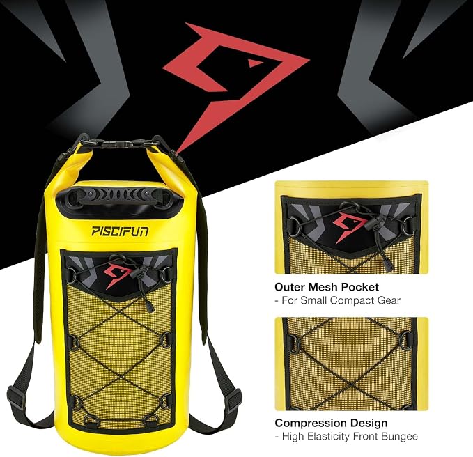 Piscifun Dry Bag, Waterproof Floating Backpack 10L/20L/30L/40L | Waterproof Phone Case, Adjustable shoulder straps, Roll-top closure keeps gear dry, Ideal for Boating, Kayaking, Fishing