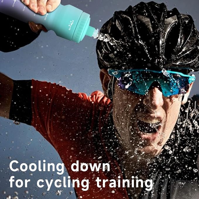 24oz Bike Water Bottle, Cycling Squeeze Water Bottle Leakproof BPA Free | with Capacity Scale w/Pull Top Lid, Reusable, for Bicycle, Gym,Camping, Hiking