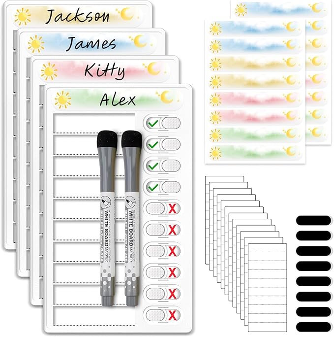 Upgraded Slider Dry Erase Chore Chart for Kids Multiple Kids, Whiteboard Magnetic Morning/Bedtime Routine Chart for Kid Toddlers Teens Adult, Visual Schedule for Kid with Autism