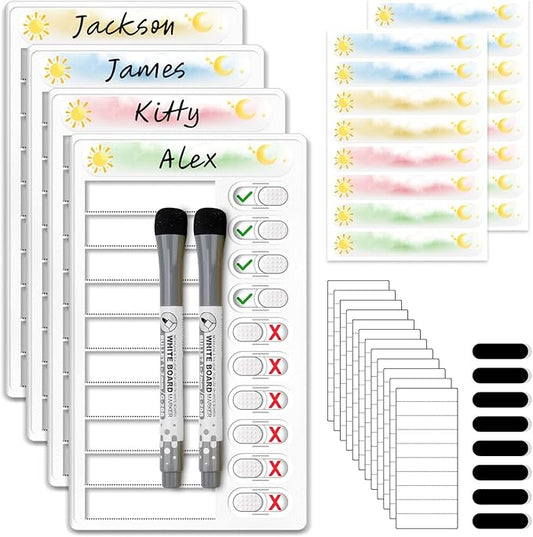 Upgraded Slider Dry Erase Chore Chart for Kids Multiple Kids, Whiteboard Magnetic Morning/Bedtime Routine Chart for Kid Toddlers Teens Adult, Visual Schedule for Kid with Autism