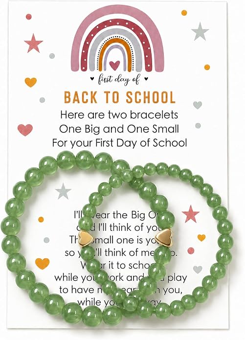 Back to School Bracelets Heart Matching Mommy and Me Elastic Wish Strings Bead Bracelets First Day of School Supplies Gifts