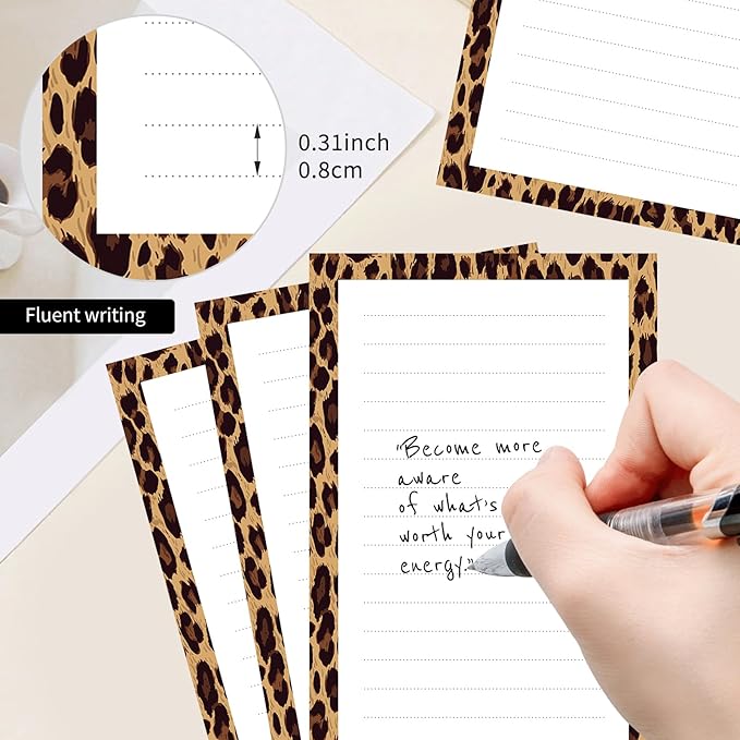 2 Pack Lined Sticky Notes 4x6 in, Cute Self-Stick Notepads with Lines, Large Memo Pads Strong Adhesive for Office, Home Brown Luxury Leopard