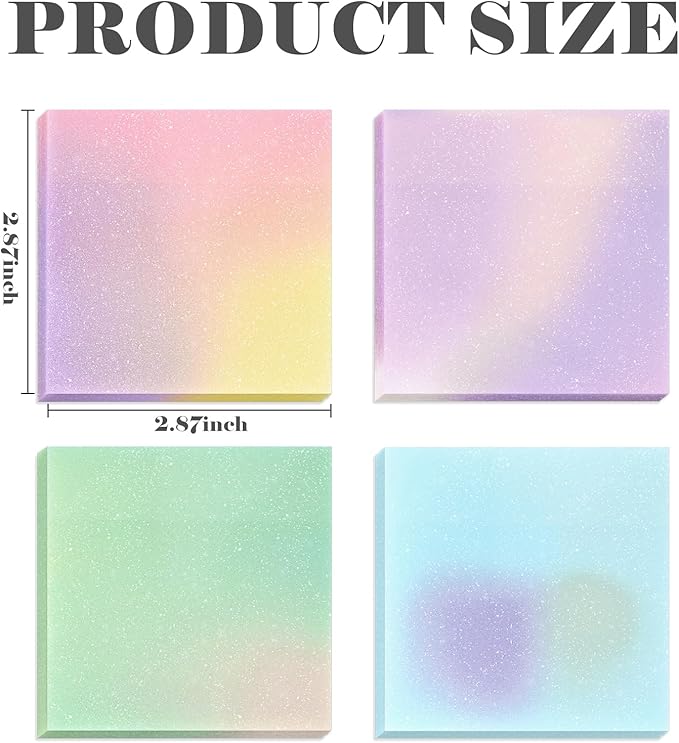 BAYTORY Glitter Transparent Sticky Notes, 3 x 3 Clear Memo Pads, Waterproof Self-Stick Note, See Through Aesthetic Self-Adhesive Note for Bible Accessories (Multicolor Gradient 200 Sheets)