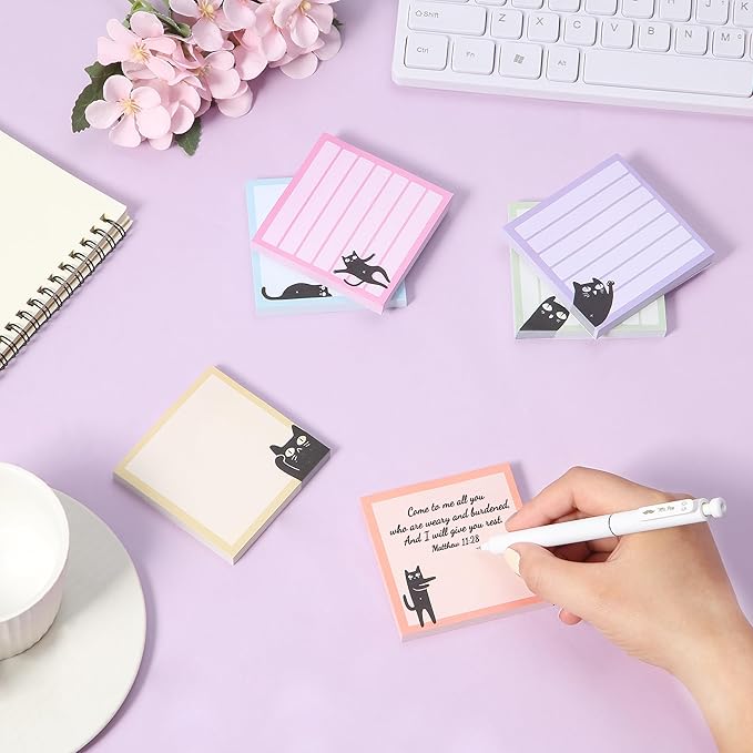 Mr. Pen- Black Cat Sticky Notes Set, 3" x 3", 6 Pads, 480 Sheets, Black Cat Sticky Notes, Memo Pads, Self-Stick Note Pad for Office, School, Home, Study & Organization
