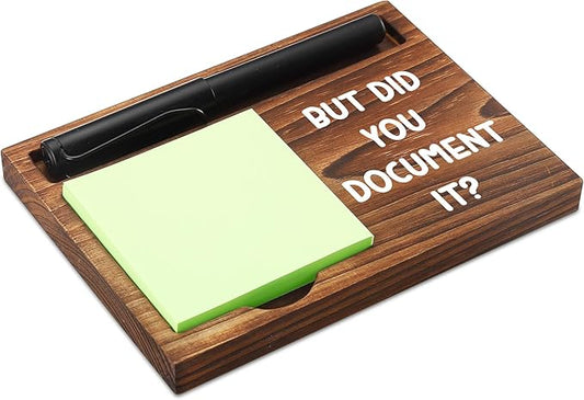 Sticky Note Holder Wooden Notepad & Pen Holder 6.5" x 4.7" Sticky Note Pad Holder Dispenser for Desk Work Humor Gifts, NPA178