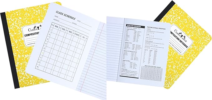 CLEENTABLE Composition Notebook 8 Pack, Wide Ruled Paper, Marble Cover Notebooks for School, 9.75 x 7.5 Inches, 100 Sheets (200 Pages), Sewn Binding Comp Books, Yellow